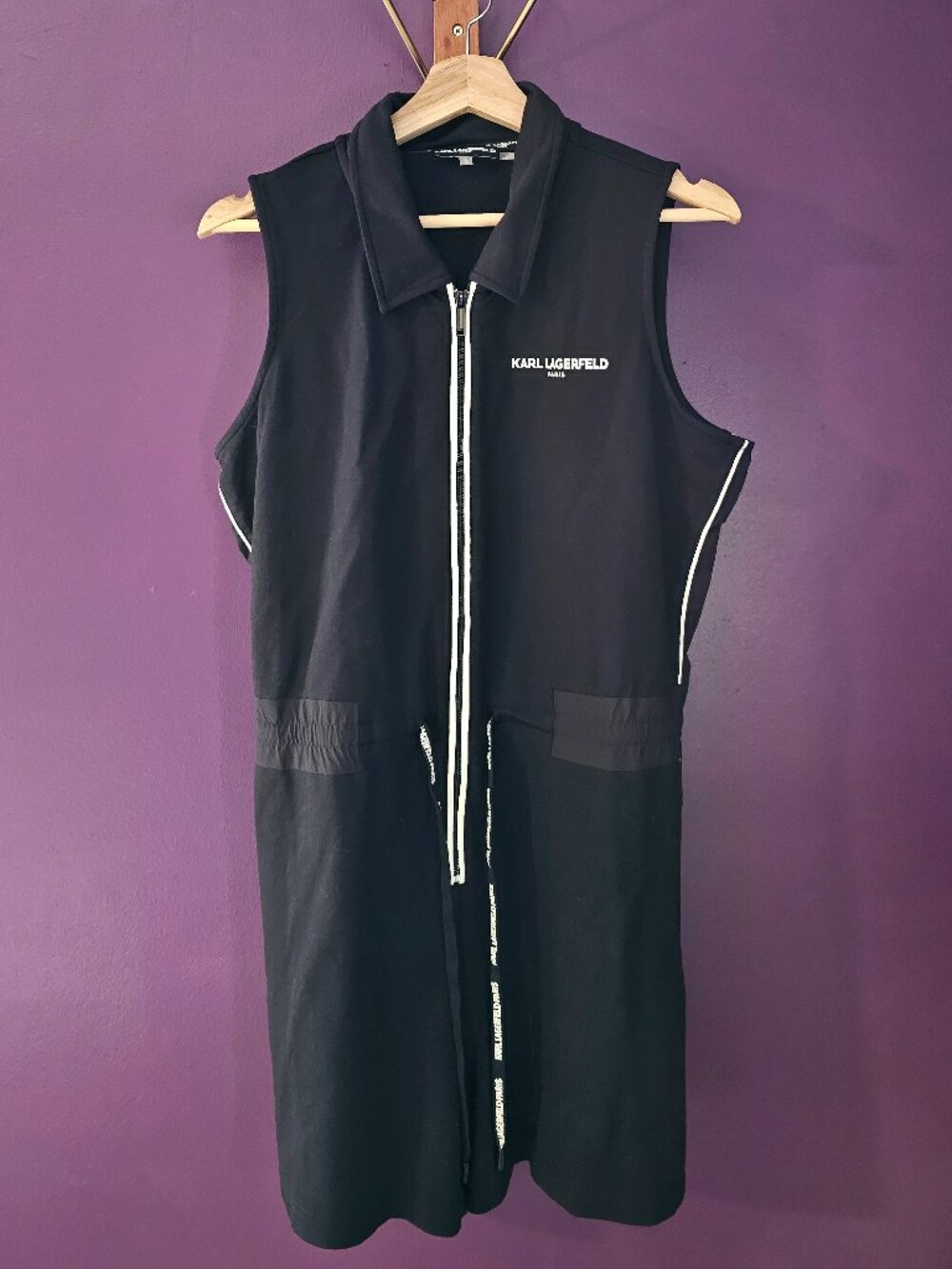Karl Lagerfeld Paris Black Activewear Zipper Jumpsuit Romper L